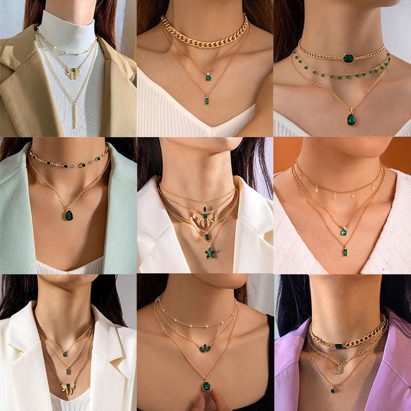 Women’s Multi-Layer Jade-Inspired Necklace – Elegant Temperament Fashion Jewellery