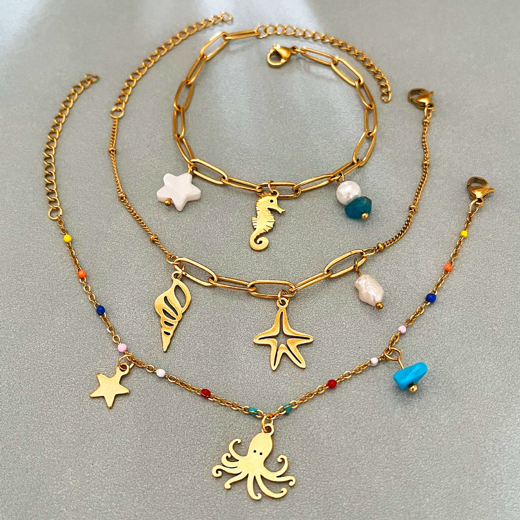 Sea Life Adjustable Bracelet with Seahorse and Starfish Charms