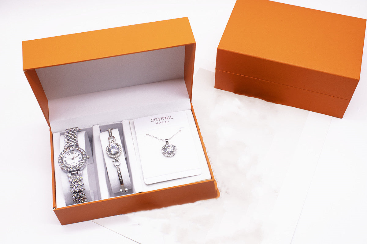 Women’s Rhinestone Watch Set – Includes Bracelet & Necklace