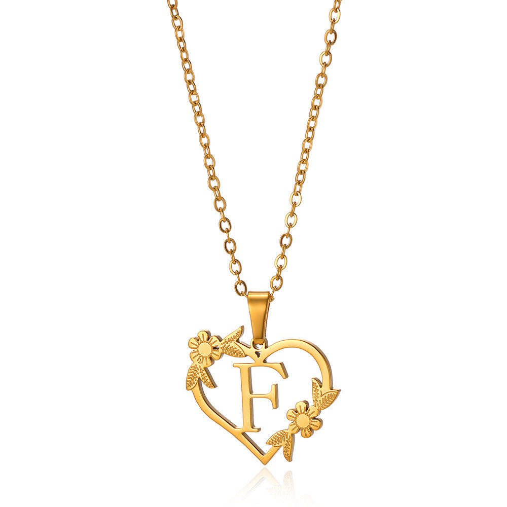 18K Gold Plated Stainless Steel Hollow Heart Flower Necklace
