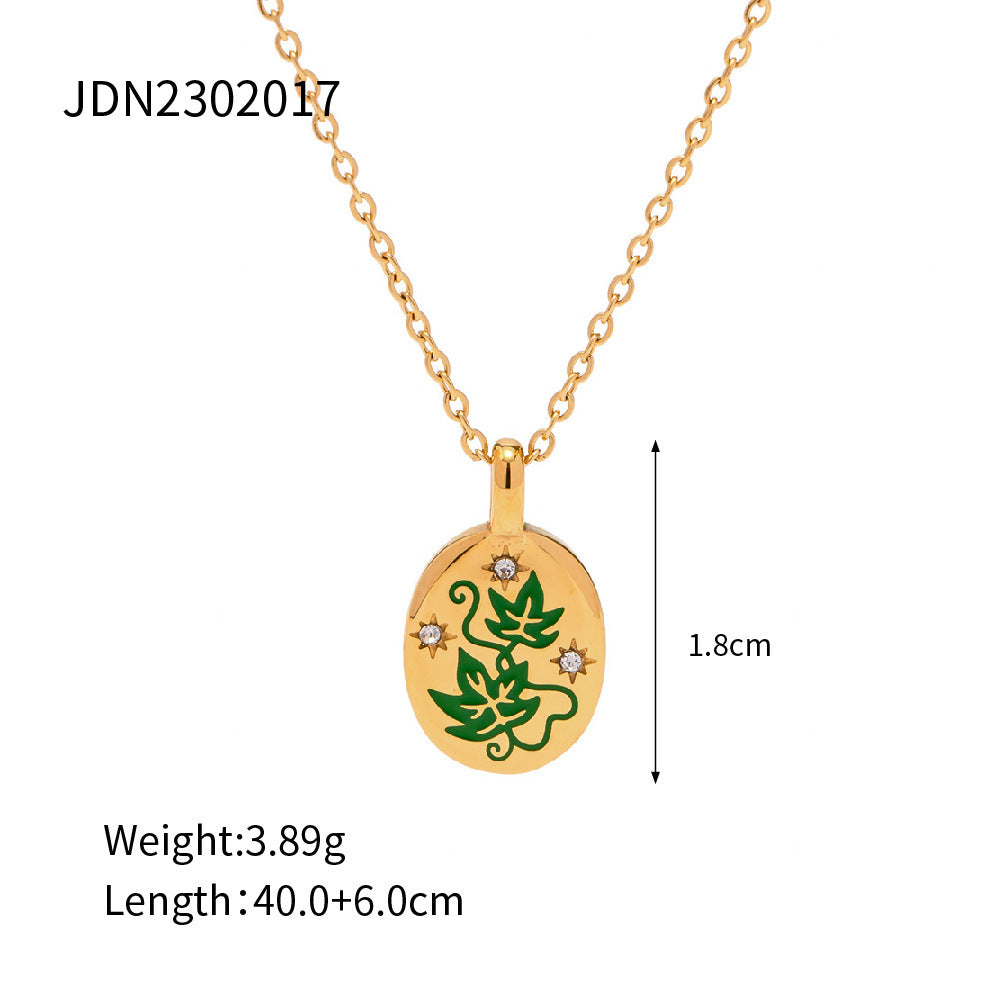 18K Gold-Plated Stainless Steel Pendant Necklace – Enamel Colour Modern Design