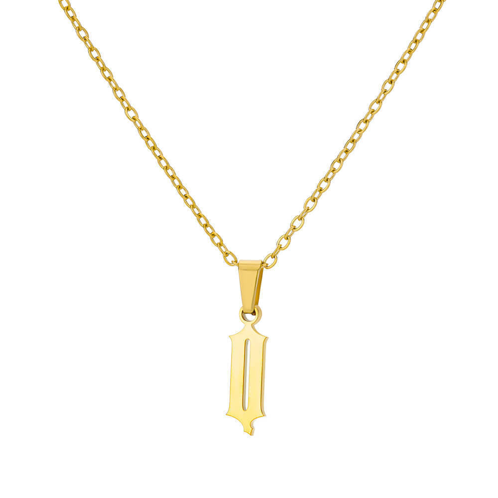 18K Gold-Plated Stainless Steel Pendant Necklace – Ancient English Letter Design