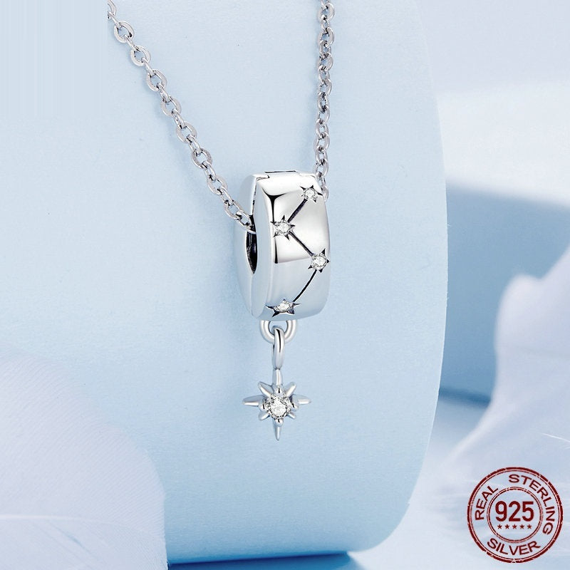 S925 Silver Starburst Zircon Pendant with Circular Clasp