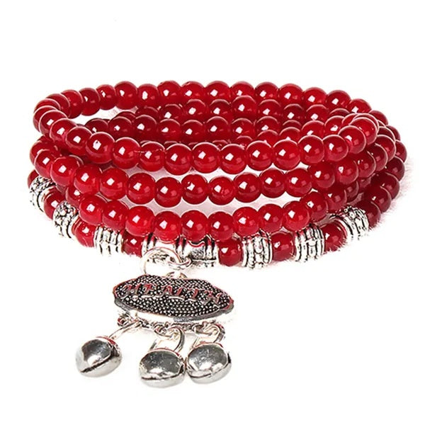 Red Agate Beaded Bracelet with Lucky Lock Charm