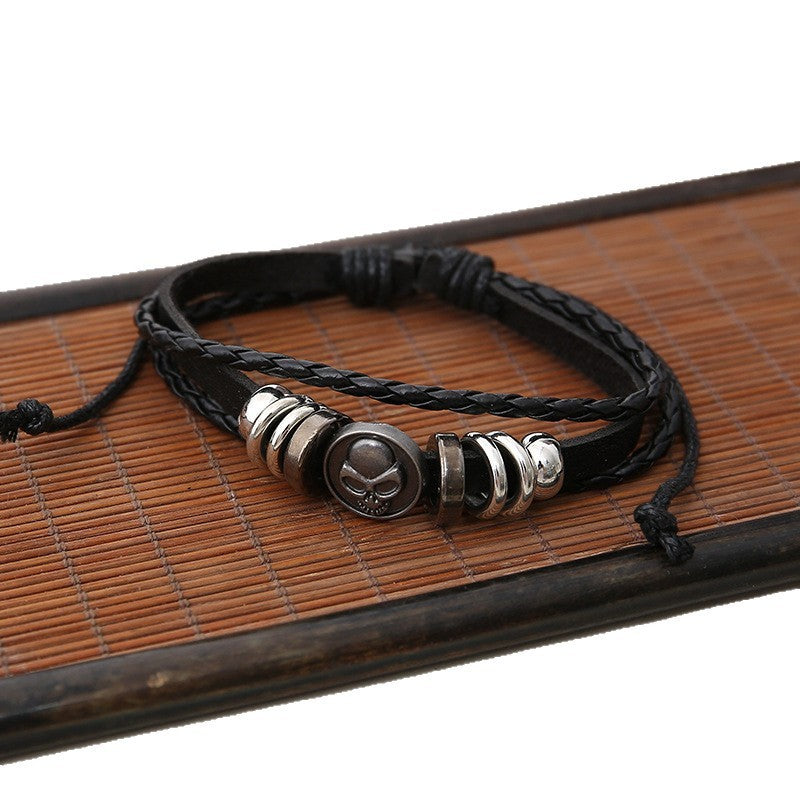 Hand-Woven Leather Bracelet Set – 6-Piece Unisex Classic Style
