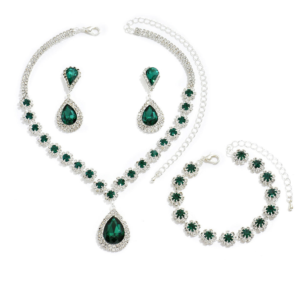 Fashion Bridal Jewellery Set – Necklace, Earrings & Bracelet 3-Piece Set