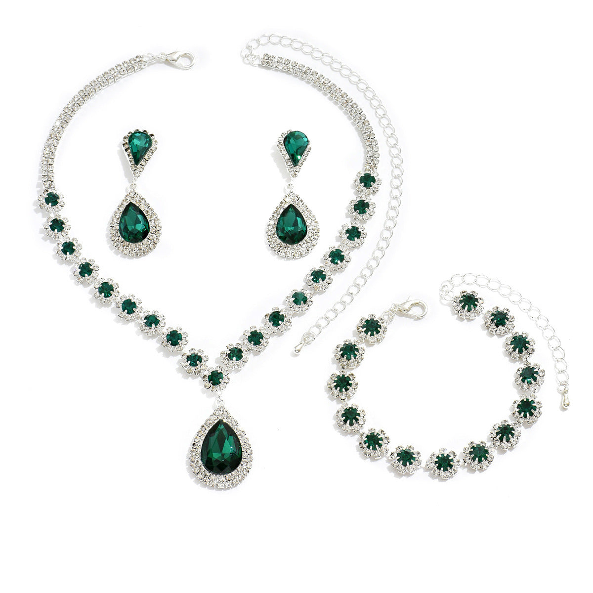 Fashion Bridal Jewellery Set – Necklace, Earrings & Bracelet 3-Piece Set