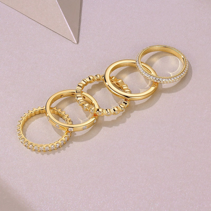 Golden Stars Women’s Moissanite Ring – S925 Sterling Silver with Gold-Plated Diamonds, Elegant Fashion Jewelry