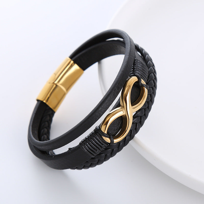 Twist Weave Infinite Symbol Number Shape Bracelet – Retro PU Leather for Men