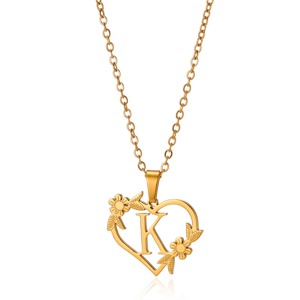 18K Gold Plated Stainless Steel Hollow Heart Flower Necklace