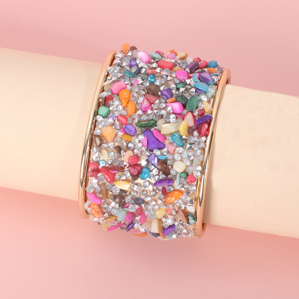 Women’s Retro Wide Bracelet – Colour Gravel C-Shaped Opening Jewellery