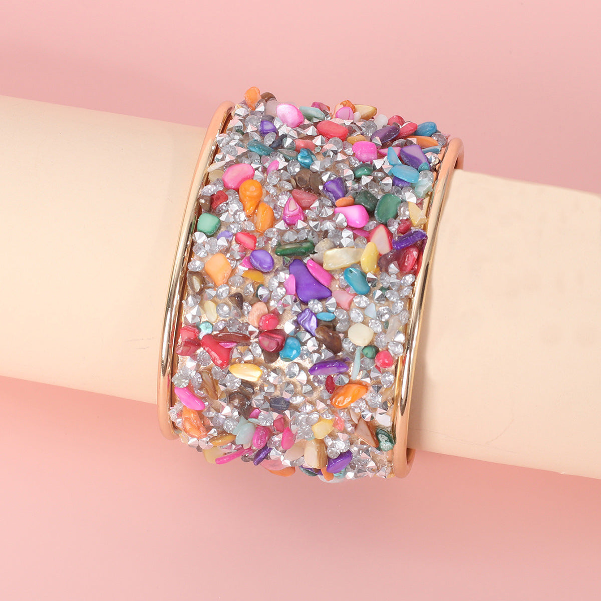 Women’s Retro Wide Bracelet – Colour Gravel C-Shaped Opening Jewellery