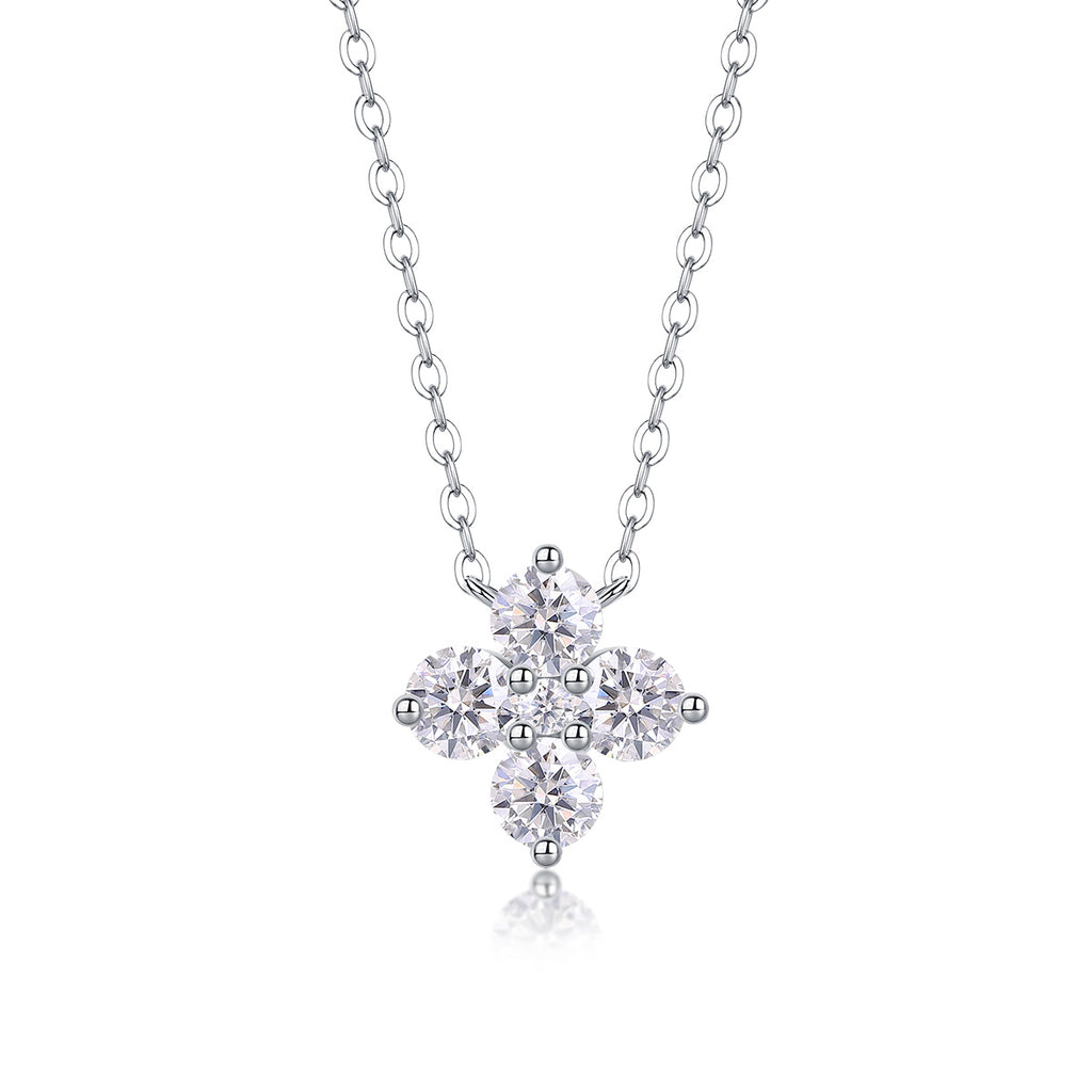 Lucky Four-Leaf Clover Pendant Set – Moissanite S925 Sterling Silver with Platinum Plating: