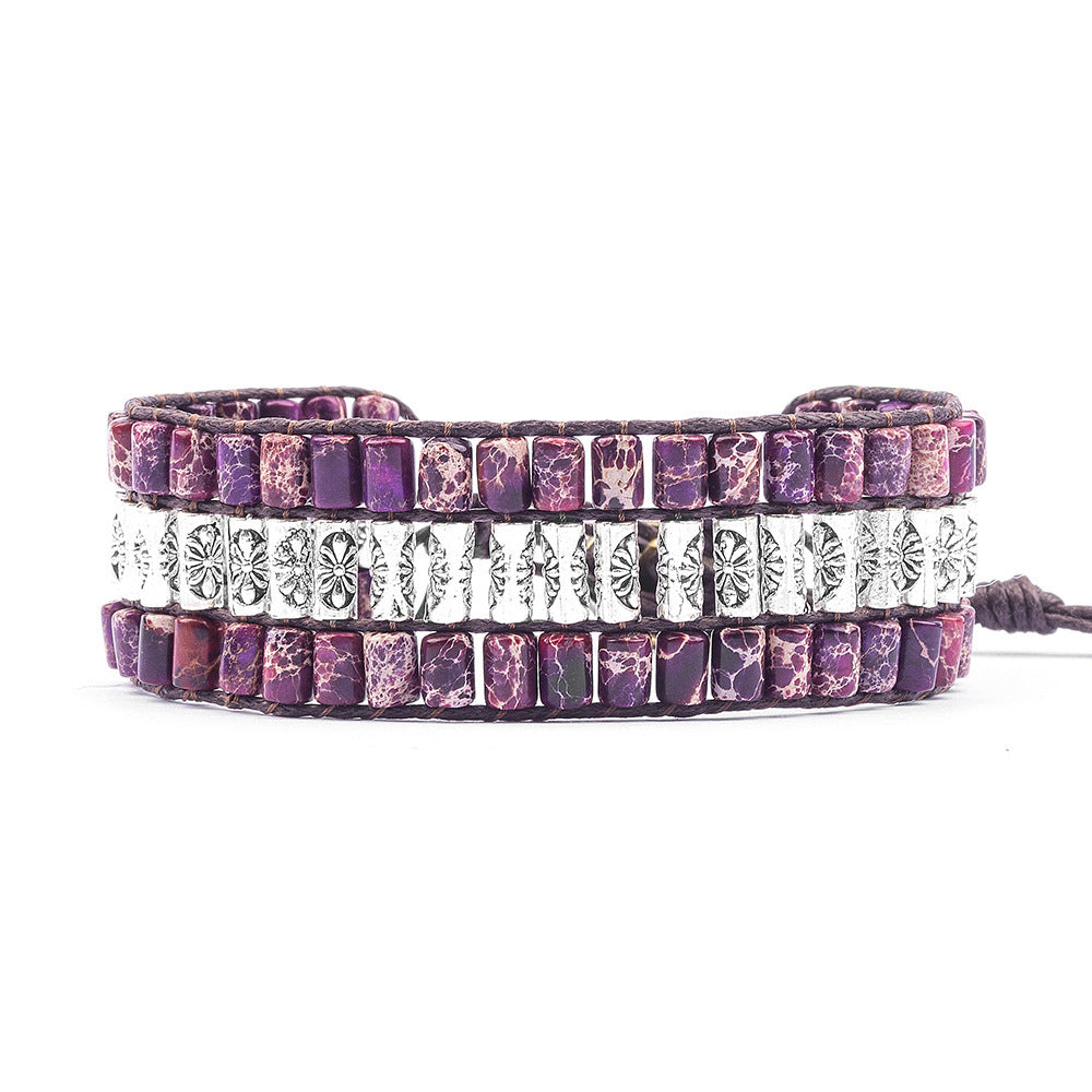 Purple Bohemian Braided Bracelet – Vintage Cylindrical Design