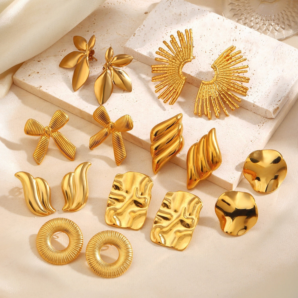 Geometric Round Hip Hop Earrings – Personalized Fan-Shaped Wings, Real Gold-Plated Jewellery