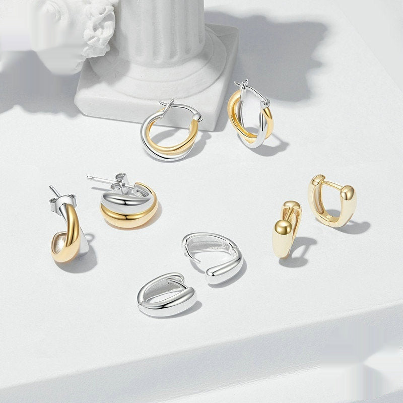 Double Ring Stud Earrings for Women – Silver and Gold Plain Design