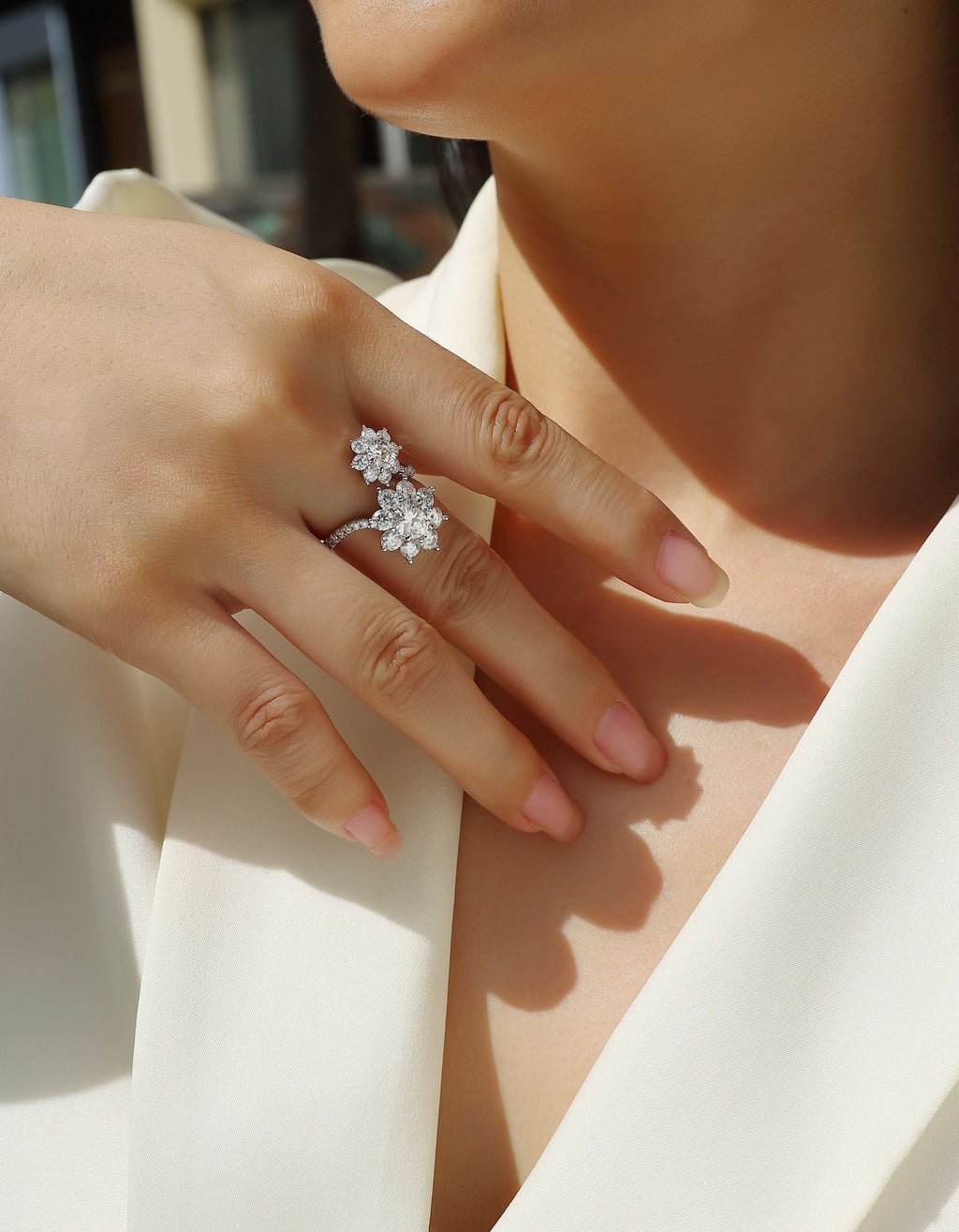 Petal Morning Dew Women’s Moissanite Ring – 1-Carat S925 Sterling Silver with Platinum-Plated Diamonds, Elegant Fashion Jewelry