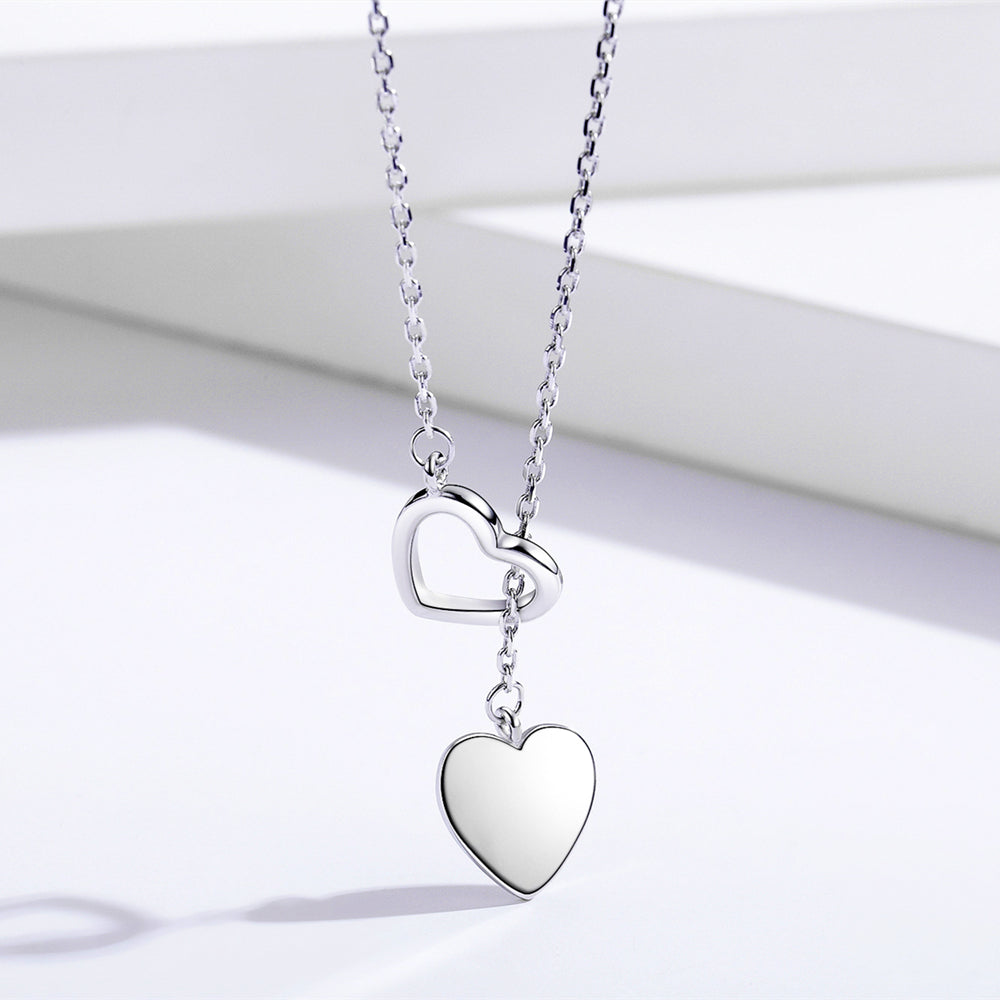 Sterling Silver Double Love Necklace – Romantic 925 Silver Pendant