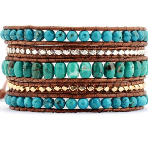 Multi-Layer Natural Pine Stone Bracelet – Handmade Winding Design