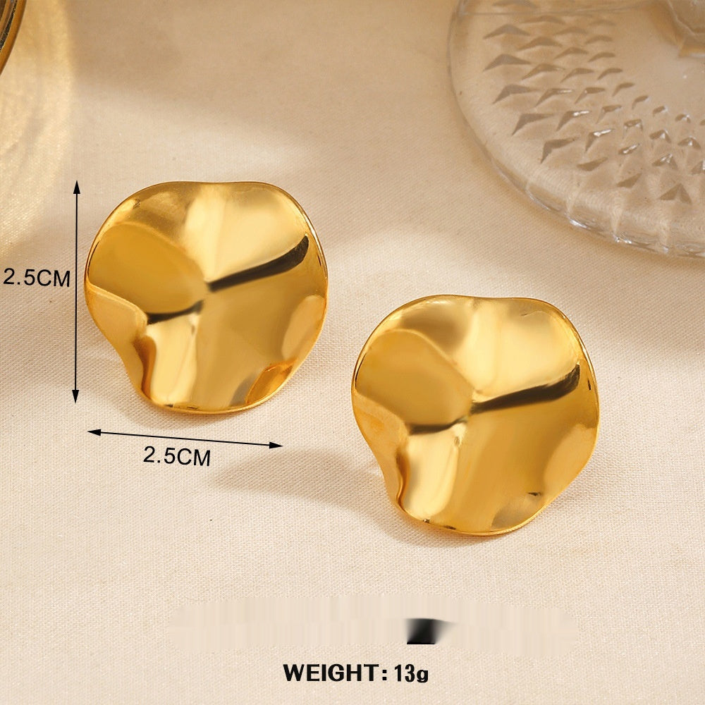 Geometric Round Hip Hop Earrings – Personalized Fan-Shaped Wings, Real Gold-Plated Jewellery