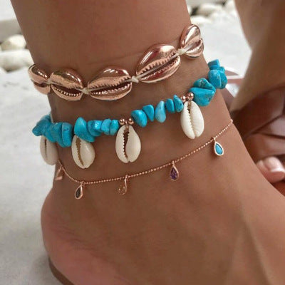 Bohemian Woven Shell Anklets – Beach Foot Jewellery for Women