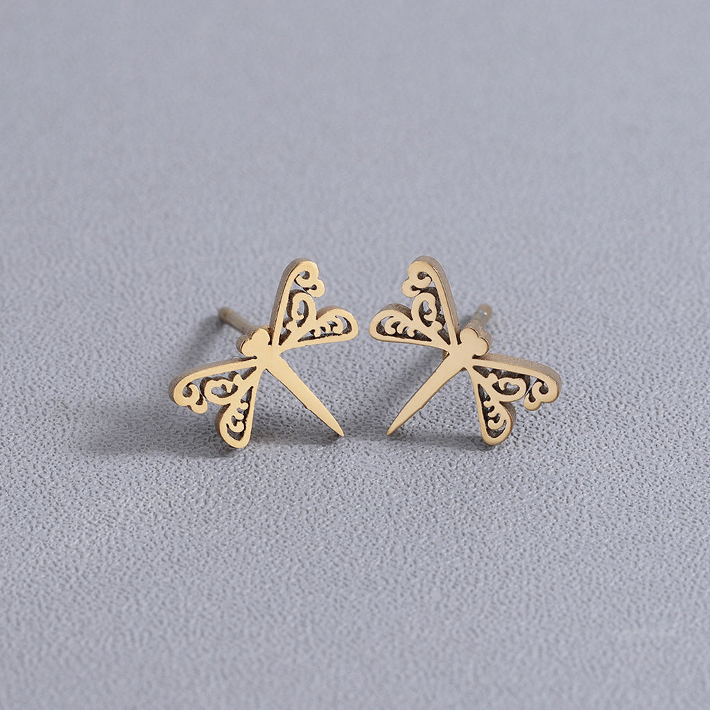 Simple Gold Dragonfly Earrings – Minimalist Women’s Jewellery