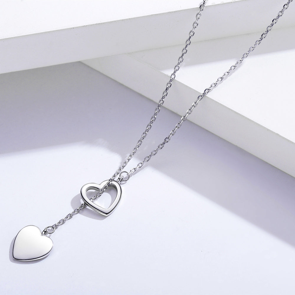Sterling Silver Double Love Necklace – Romantic 925 Silver Pendant