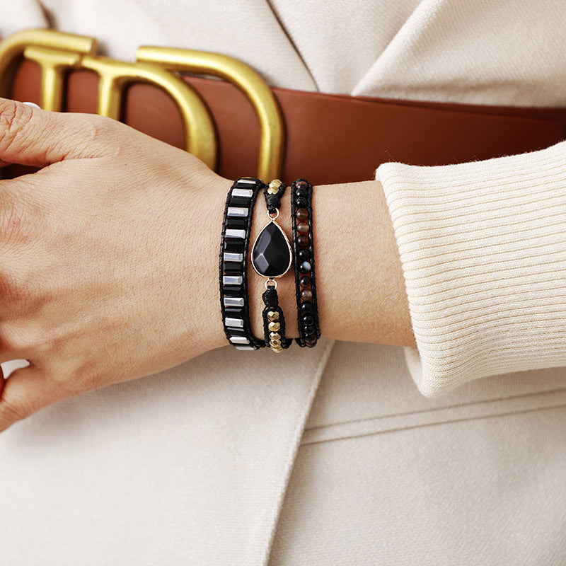 Vintage Ethnic Leather Bracelet – Crystal & Natural Stone Handmade Design