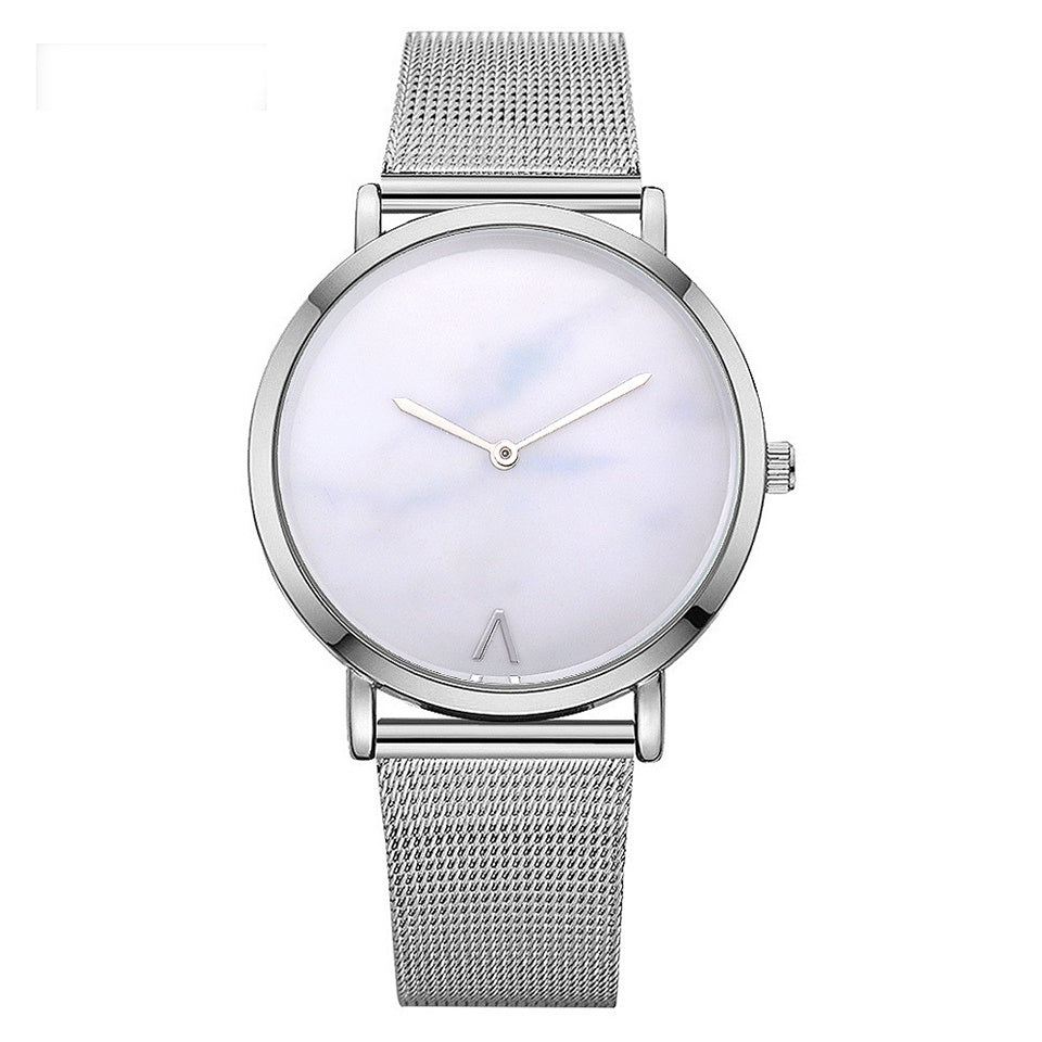 Vansvar Women’s Quartz Marble Watch – Silver & Gold Mesh Band