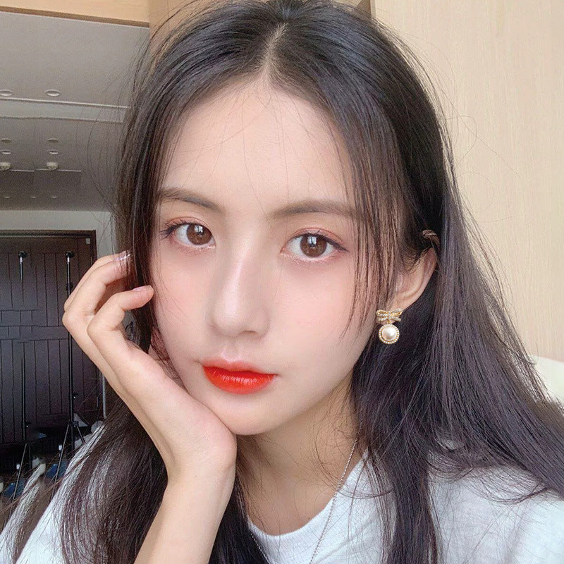 Minimalist Bow Pearl Stud Earrings for Women