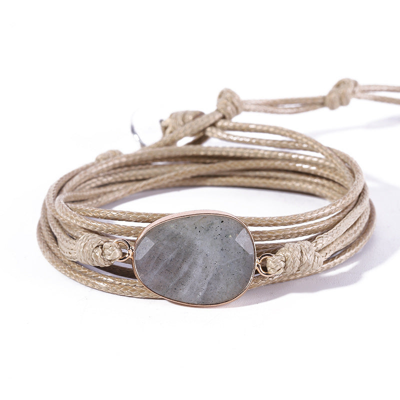 Natural Labradorite Stone Boho Friendship Bracelet – Handmade Ethnic Style