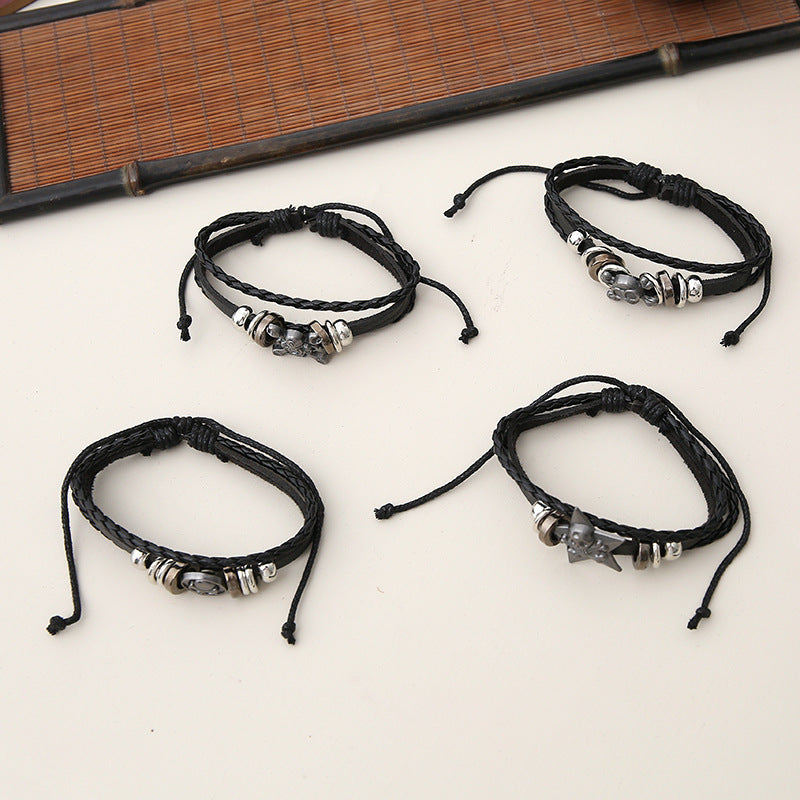 Punk Leather Skull Bracelet – Men’s Handcrafted Alloy Accessory