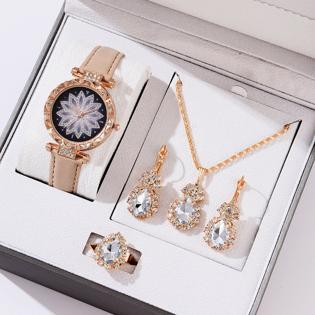 Watch, Necklace, Earring and Ring Set Women's Quartz