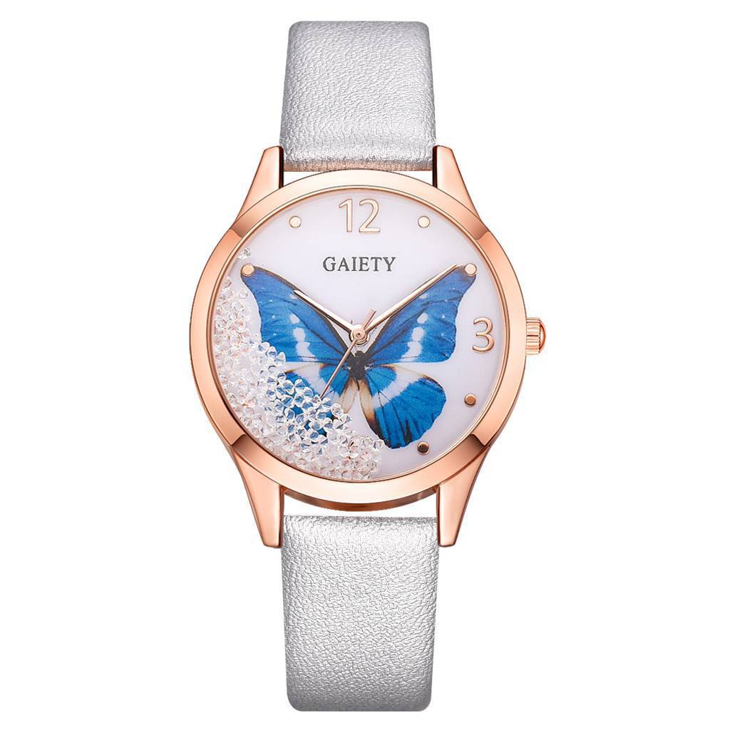 Gaiety Women’s Luxury Watch – Rhinestone Butterfly Design, Leather Strap Dress Wristwatch