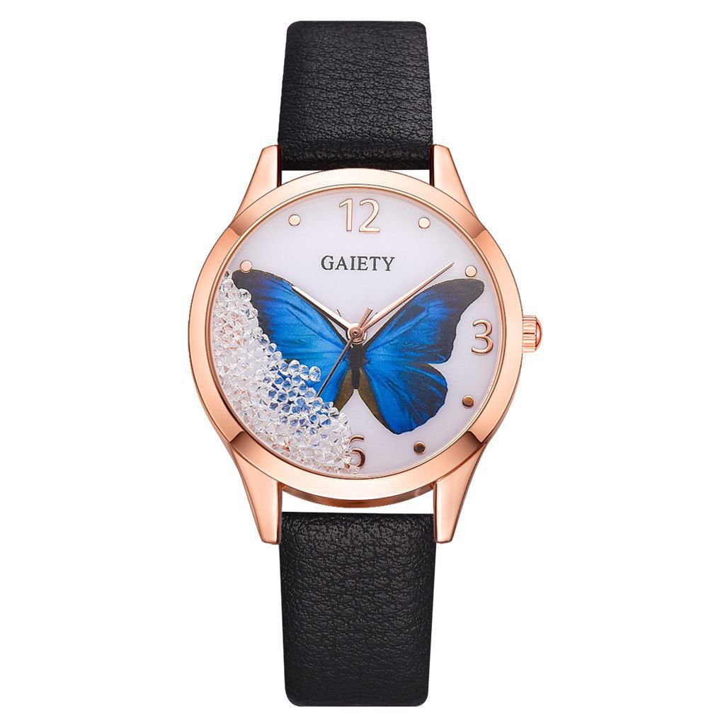 Gaiety Women’s Luxury Watch – Rhinestone Butterfly Design, Leather Strap Dress Wristwatch