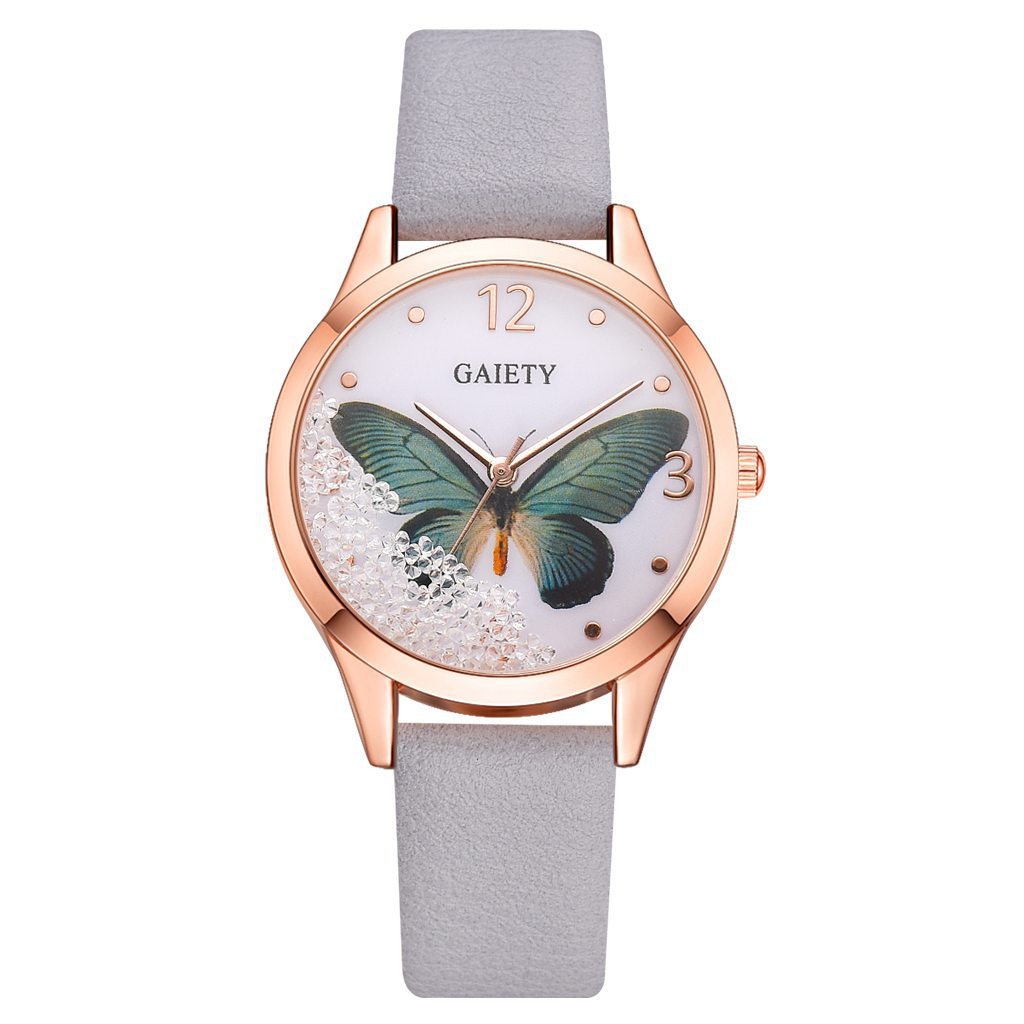 Gaiety Women’s Luxury Watch – Rhinestone Butterfly Design, Leather Strap Dress Wristwatch