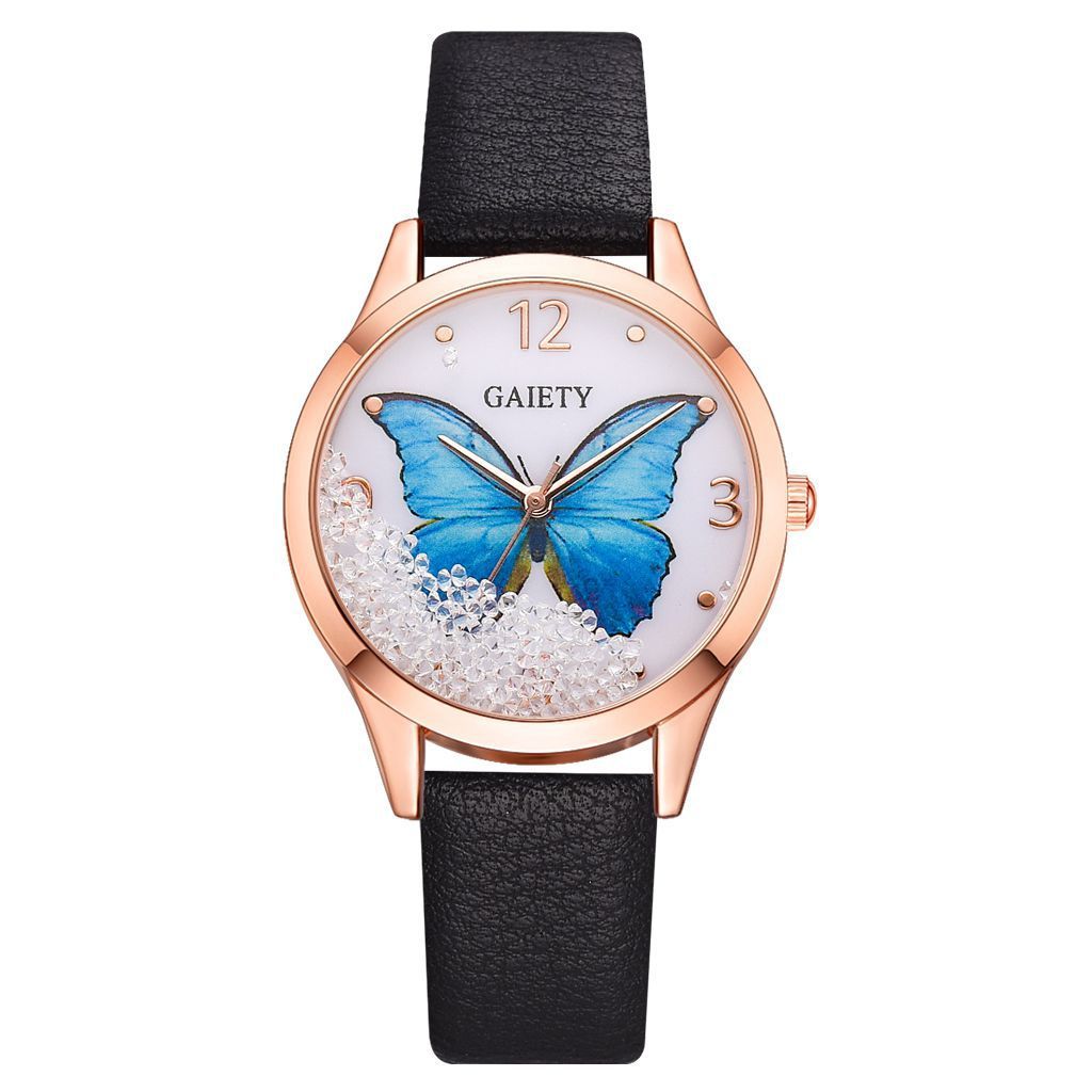 Gaiety Women’s Luxury Watch – Rhinestone Butterfly Design, Leather Strap Dress Wristwatch