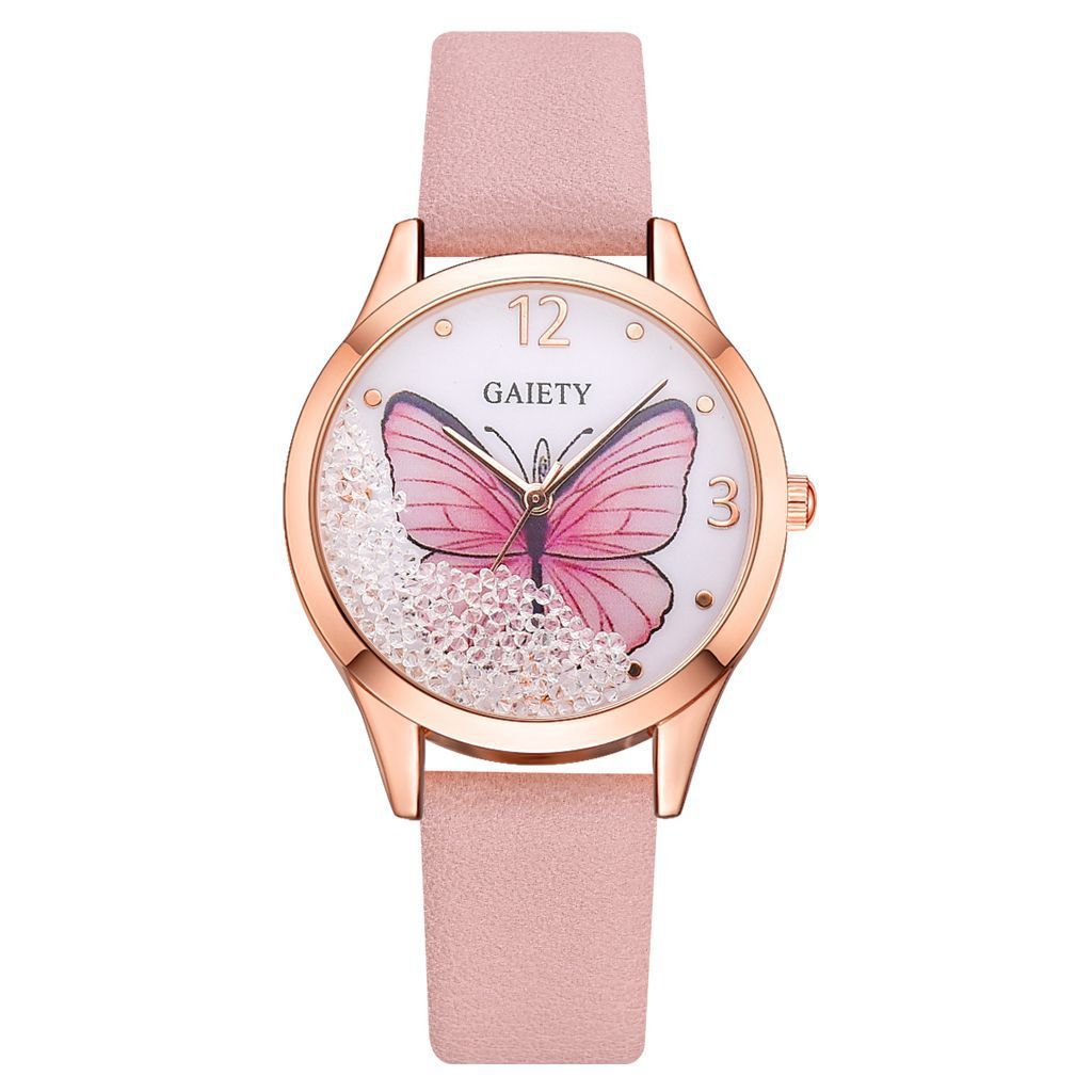 Gaiety Women’s Luxury Watch – Rhinestone Butterfly Design, Leather Strap Dress Wristwatch