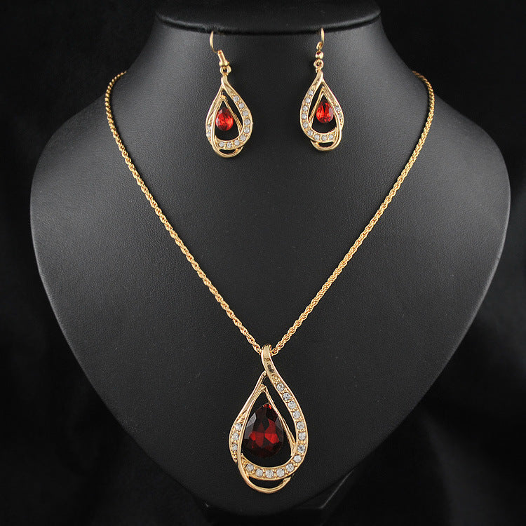 Double Drop Crystal Jewellery Set – Elegant Necklace & Earrings