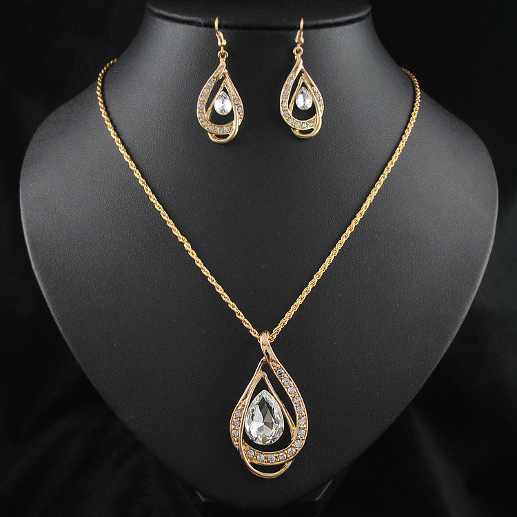 Double Drop Crystal Jewellery Set – Elegant Necklace & Earrings