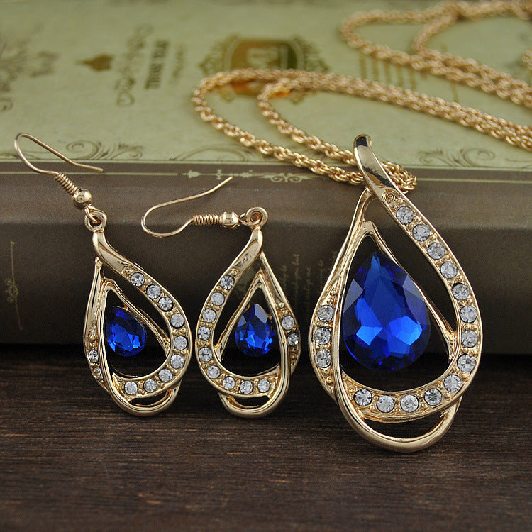 Double Drop Crystal Jewellery Set – Elegant Necklace & Earrings