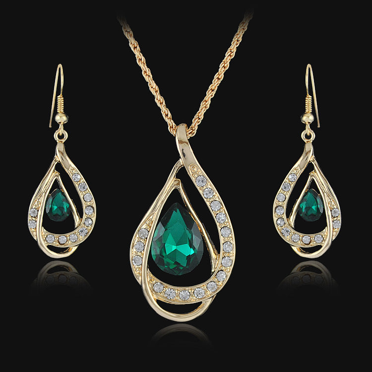 Double Drop Crystal Jewellery Set – Elegant Necklace & Earrings