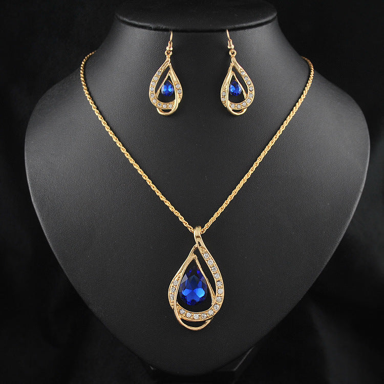 Double Drop Crystal Jewellery Set – Elegant Necklace & Earrings