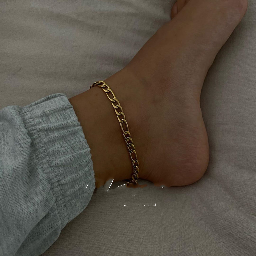 Unisex Metallic Figaro Anklet – Concave Chain Foot Bracelet