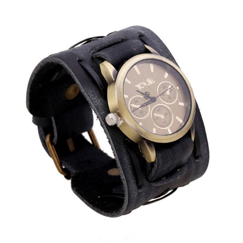 Retro Cowhide Leather Men’s Wristwatch – Classic Punk Style