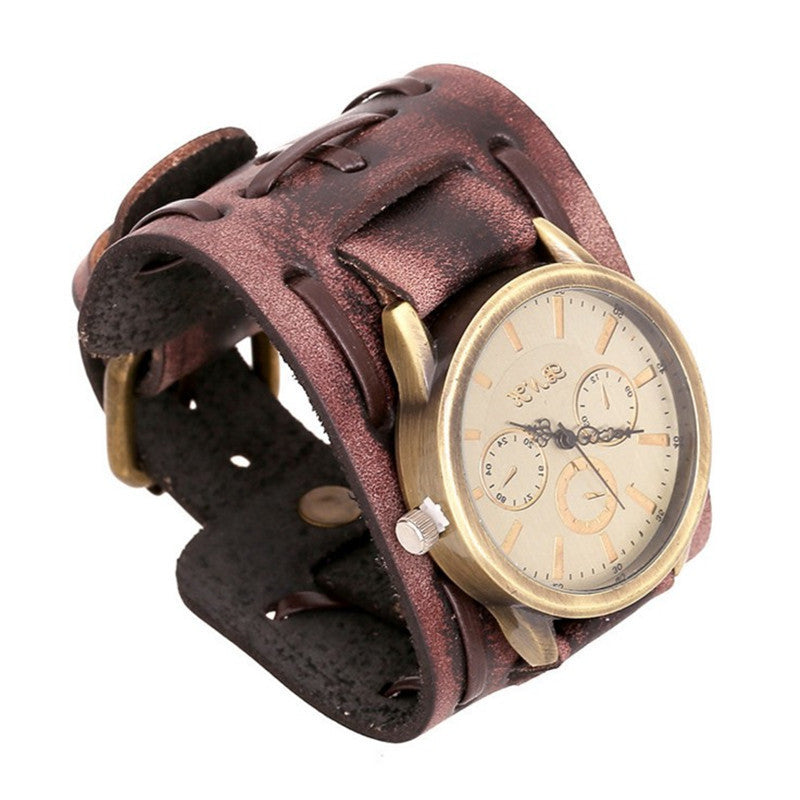Retro Cowhide Leather Men’s Wristwatch – Classic Punk Style