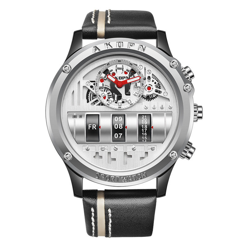 Uniquex Men’s Leather Watch – Black & Silver Creative Design