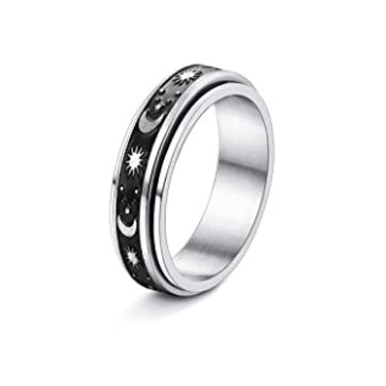 Rotatable Moon & Stars Spinner Ring – Stainless Steel Jewellery