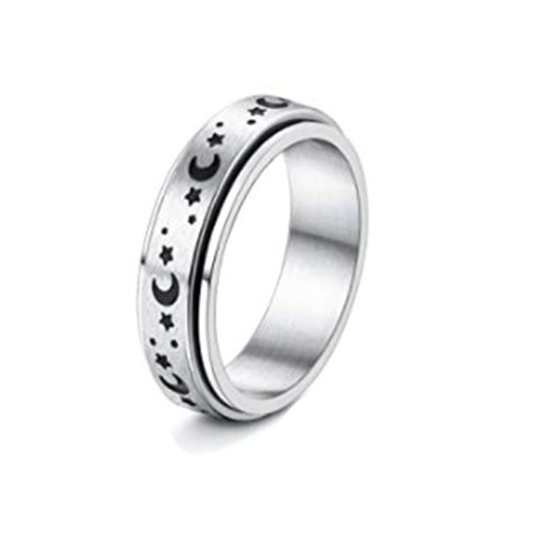Rotatable Moon & Stars Spinner Ring – Stainless Steel Jewellery