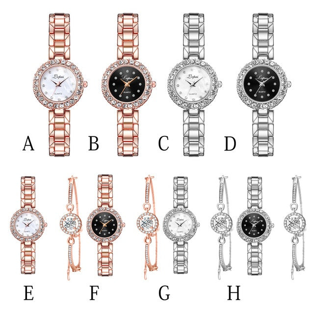 Luxury Women’s Watch and Bracelet Set – Fashion Quartz Wristwatch with Bangle for Ladies